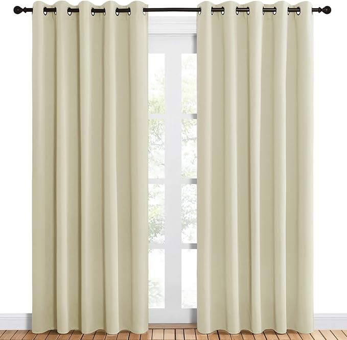 NICETOWN Room Darkening Draperies Window Curtain Panels, Thermal Insulated Grommet Room Darkening Curtains for Bedroom (Beige, 2 Panels, W60 x L84 -inch)