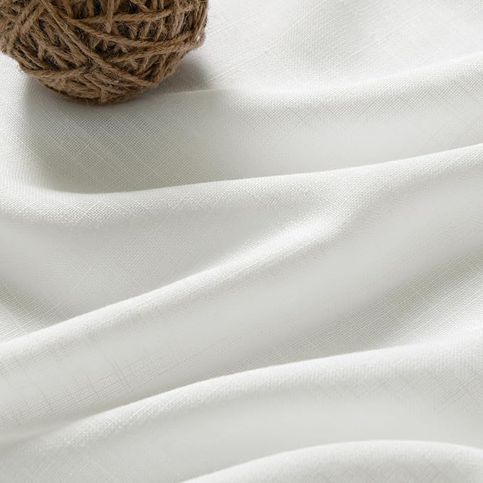 Ivory Linen Curtains 90 Inches Long for Living Room Back Tab Rod Pocket Semi Sheer Light Filtering Neutral Solid Drapes Modern Rustic Farmhouse Decor Curtains for Dining Room 2 Panels Set 40x90