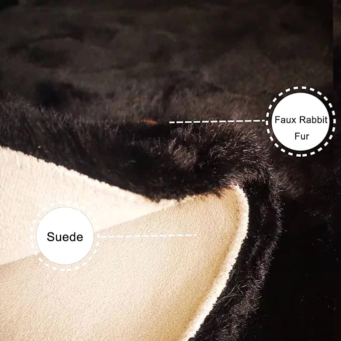 Ghouse Soft Faux Sheepskin Fur Rug Runner Rug 2x6 Black Fluffy Bedside Plush Shag Nursery Carpet Area Rugs for Living Room Bedroom Playing Room Decor