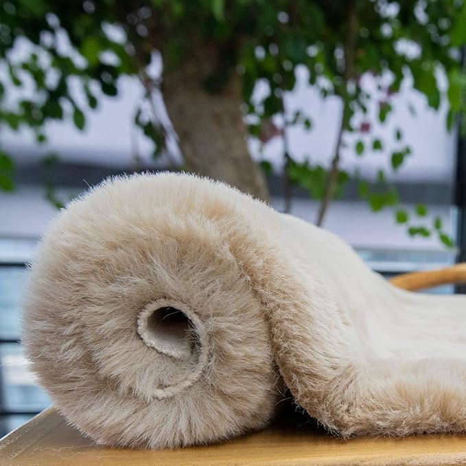 ORINOVA Beige Plush Faux Rabbit Shaggy Fur Rug for Living Room Large Fluffy Washable Runner Area Rugs for Bedroom 2x8 Runner Nursery Rug