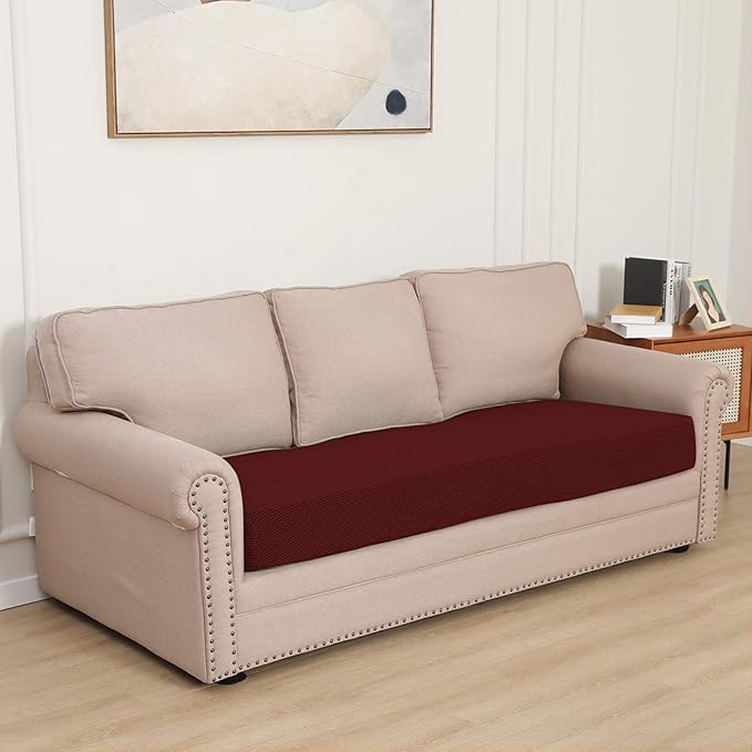 Easy-Going Stretch Cushion Cover Sofa Cushion Furniture Protector Sofa Seat Sofa slipcover Sofa Cover Soft Flexibility with Elastic Bottom(Oversized Sofa Cushion, Wine)