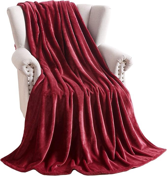 TASTHROW Large Flannel Fleece Throw Blanket, 50×70 Inch - Cozy Lightweight Thick Blanket - All Seasons Suitable for Women, Men and Kids (Burgundy)
