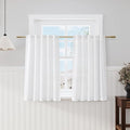 White Cafe Curtains 45 Inch Length Set 2 Panel Back Tab Pocket Semi Sheer Short Linen Narrow Mini Curtain Tiers for Small Bathroom Window Basement Kitchen Doors 38x45