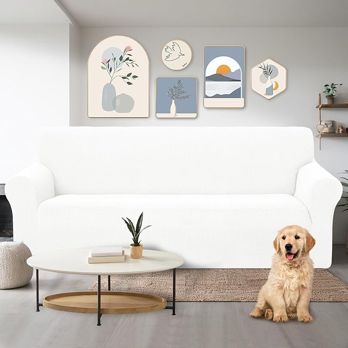 U-NICE HOME Stretch Couch Cover Sofa Cover Washable Sofa Slipcover Furniture Protector for 3 Cushion Couch Sofa Pet Friendly(Sofa, Ivory White)