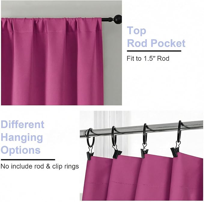 Simplebrand Ava Hot Pink Short 36 Inches Blackout Curtain 2 Panels Set, Half Window Rod Pocket Privacy Curtain Tiers for Kitchen, Curtains Blackout for Bathroom Shades, W40 x L36 Inch, Hot Pink