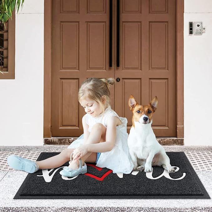 CozyBounty Black Door Mat Welcome Mats Home Non-Slip Doormat for Entryway Low-Profile Floor Mat for Yard, Garage, High Traffic Areas (32"x20", Black)