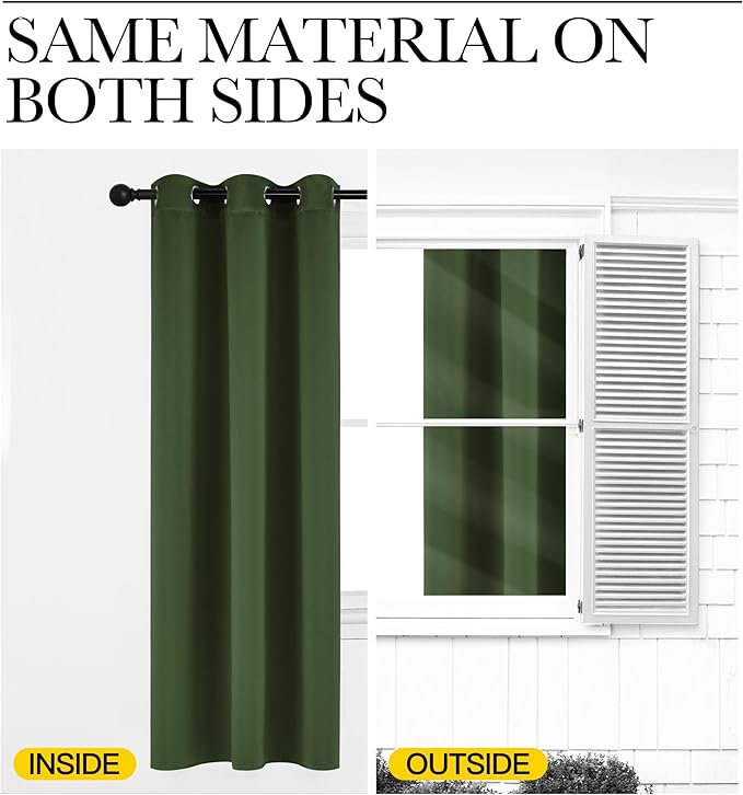 NICETOWN Dark Green Blackout Cafe Satin Curtains for Small Windows, 42" Wide by 63" Long, 2 Panels, Grommet Noise Reducing Faux Silk Blackout Drapes for Dining Room