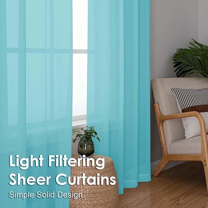 OVZME Sheer Curtains 84 Inches Long 2 Panels Set, Light Filtering Transparent Lightweight Soft Window Treatment Panels for Study Room Living Room Guest Room, Each 42W x 84L Inches, Aqua