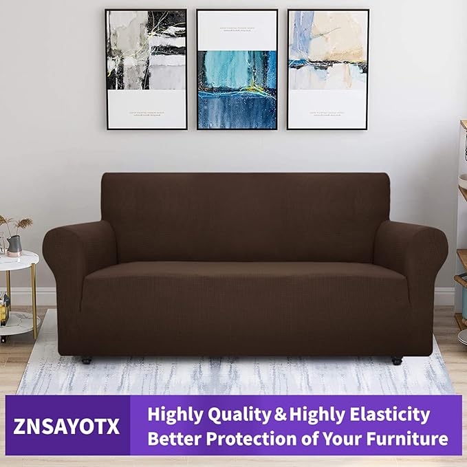 ZNSAYOTX Super Stretch Couch Cover (72"-92") Universal Sofa Covers with Elastic Bottom, Dog Cat Pets Friendly Washable Furniture Protector Fitted Sofa Slipcovers Stay in Place (Coffee, Sofa)