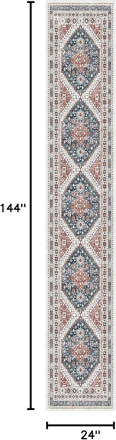 Madane Hallway Runner Rug 2x12, Extra Long Washable Runner Rugs with Rubber Backing, Non Slip Carpet Runner for Hallway, Vintage Rug Runners for Kitchen Laundry Room Entryway (Navy Blue, 2'x12')