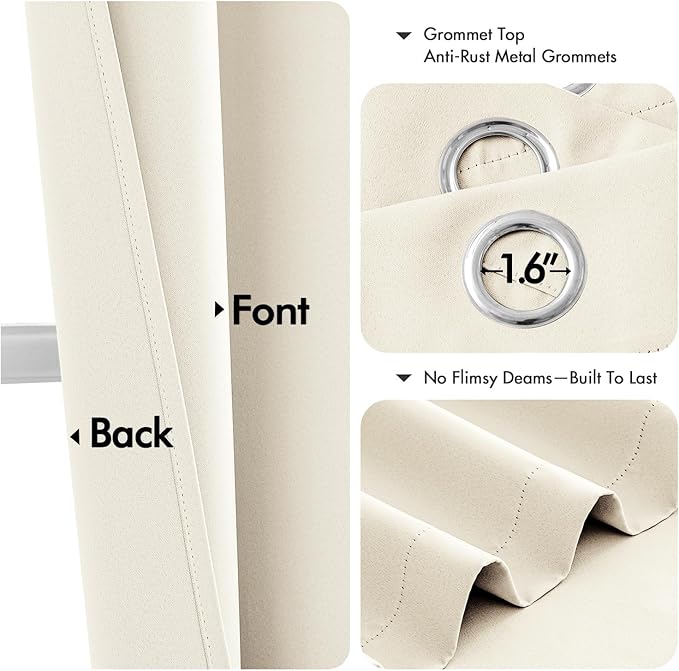 MIULEE Birch Blackout Curtains for Bedroom Living Room 72 Inches Long 2 Panels, Thermal Insulated Room Darkening Drapes Solid Grommet Noise Reduction Light Blocking Window Treatments 40x72 Inch