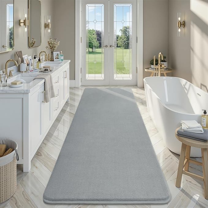 Amearea Modern Soft Hallway Runner Rug, 3x10 Feet Washable Long Runner Rugs for Hallway, Grey Fluffy Bedroom Bedside Rugs, Non Slip Memory Foam Rug Carpet for Entrance Kitchen Living Room Home Decor