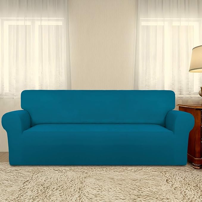 PureFit Super Stretch Oversized Sofa Slipcover – Spandex Non Slip Soft Couch Sofa Cover, Washable Furniture Protector with Non Skid Foam and Elastic Bottom for Kids（Oversized Sofa, Peacock Blue）