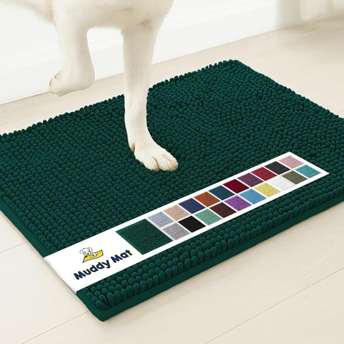 Muddy Mat® | Super Absorbent Door Mat Indoor, Microfiber Quick Dry Chenille Entryway Rug, Non-Slip Front Door Mat, Indoor Mats for Entryway, Machine Washable Pet Rug, Dark Green 16"x24"