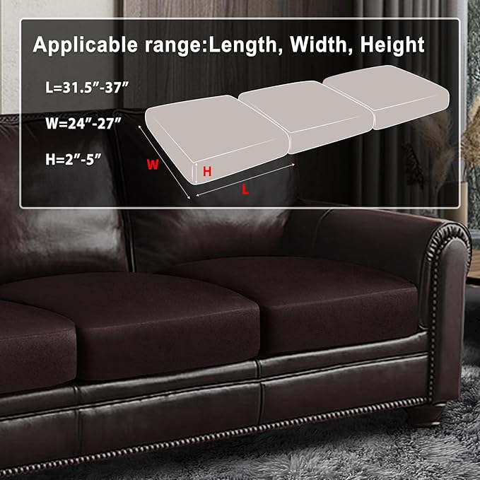 Leather Look Couch Cushion Covers Sofa Seat Slipcovers Sets Couches Furniture Protector for Sectional Armchair Loveseat Pets Kids Stretch Spandex Fabric (3 Cushion XL Sofa, Chocolate)