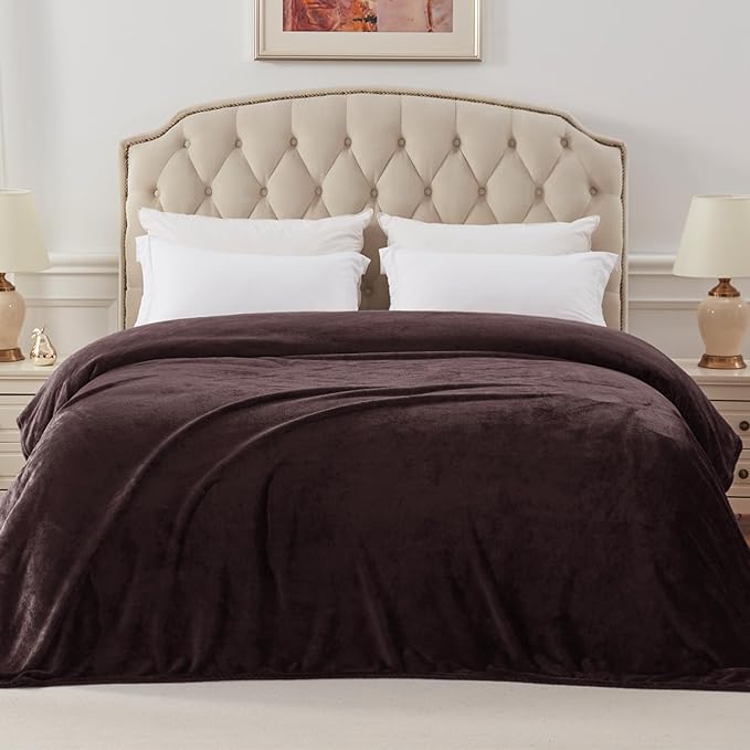 Exclusivo Mezcla Fleece Blankets Queen Size for Bed, Super Soft and Warm, All Season, Cozy, Plush, Lightweight, 90x90 Inches, Coffee