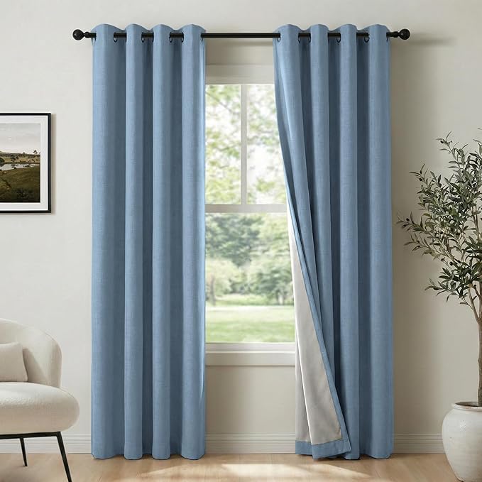 100% Blackout Shield Curtains, Blue, 50''W x 84''L, 2 Panels, Grommet Top, Thermal Insulated, Full Light Blackout, Living Room/Bedroom