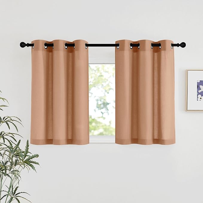 NICETOWN Linen 36 inch Curtains for Kitchen Window, Grommet Thick Flax Linen Burnt Orange Small Window Treatments Privacy Assured with Light Filtering for Cafe/Kids Room, W42 x L36, 2 Panels