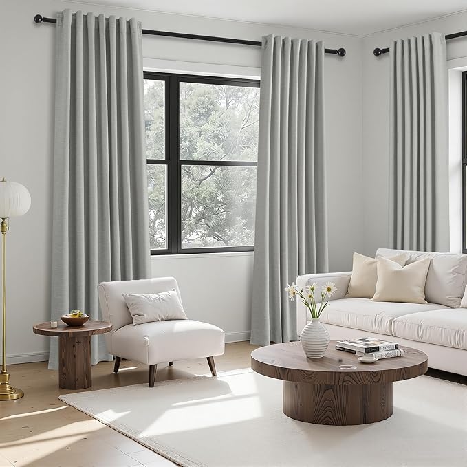 Topfinel Grey Linen Blackout Curtains 90 Inches Long for Bedroom Living Room 100% Black Out Thermal Insulated Ring Hooks Back Tab Room Darkening Pleated Drapes Dark Gray 90 Inch Curtain 2 Panels