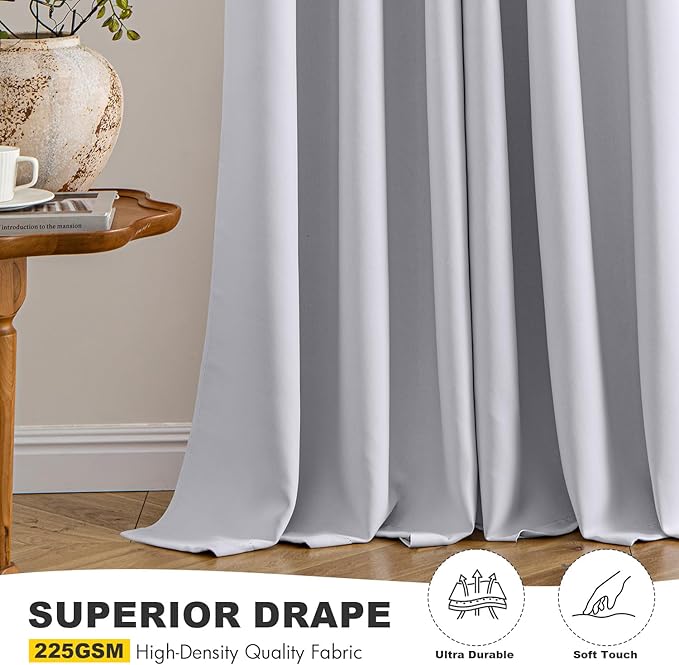 MIULEE Blackout Curtains for Bedroom Living Room 63 Inches Long 2 Panels, Thermal Insulated Room Darkening Drapes Solid Grommet Noise Reduction Light Blocking Window Curtains 40x63 Inch Greyish White