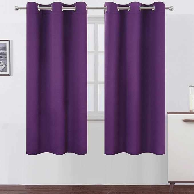LEMOMO Purple Thermal Blackout Curtains/42 x 72 Inch/Set of 2 Panels Room Darkening Curtains for Bedroom