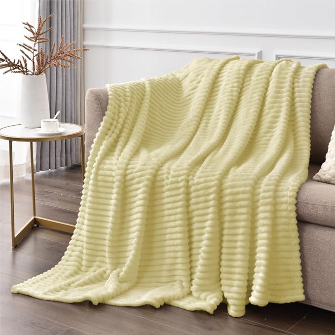 BEDELITE Fleece Blanket Twin Size – 3D Ribbed Jacquard Soft and Warm Decorative Fuzzy Blankets – Cozy, Fluffy, Plush Lightweight Throw Blankets for Couch, Bed, Sofa(Transparent Yellow, 60x80 inches)