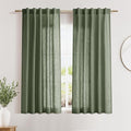 Nanspring Olive Green Linen Sheer Back Tab Curtains 45 Inch Length Semi Sheer Light Filtering Short Curtain Country Style Small Window Drapes for Bathroom/Kitchen/Kids Room 2Panels 40x45