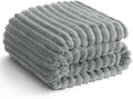 HIMEET Grey Ribbed Queen Size Blanket for Bed - 300GSM Lightweight Fleece Blanket for Men Women, Large Cozy Sofa Couch Cover Bed Blankets Gifts, Striped Spring Home Room Decor, Grey, 90x90 Inches