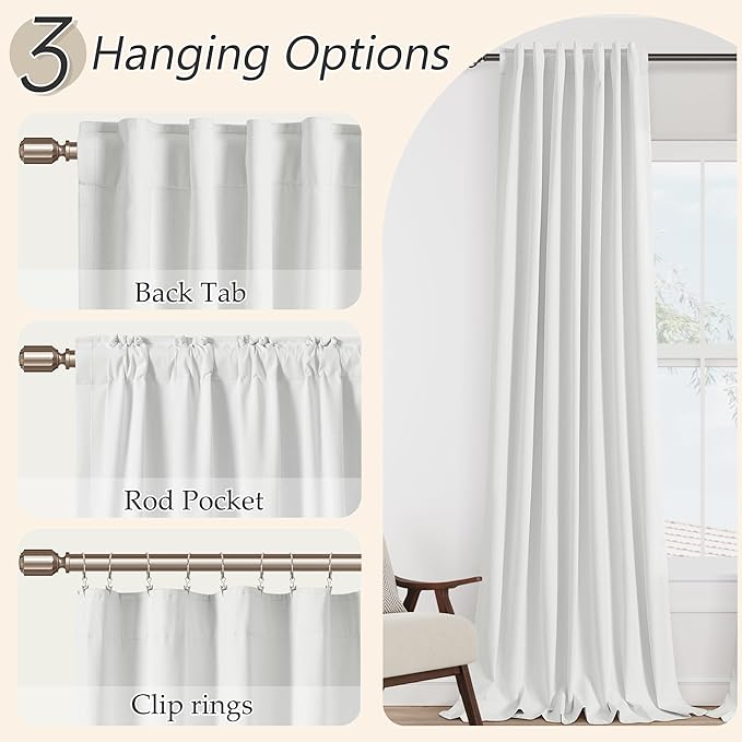 Guken White 100% Blackout Linen Curtains 42 Inch Wide by 72 Inch 2 Panels Set for Living Room Bedroom Back Tab Thermal Insulated Black Out Linen Drapes Room Darkening Window Curtains
