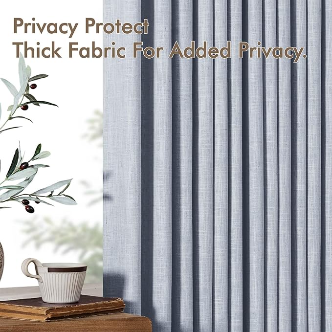 MIULEE Pinch Pleated Thick Linen Curtains 90 Inches Long 2 Panels for Living Room Bedroom, Linen Textured Memory Trained Pleat Drapes Back Tab Light Filtering Light Blue Window Curtains with Hooks