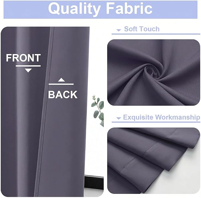 Simplebrand Blackout Extra 10ft Curtains for Patio 120 Inches Long 2 Panels Set, Solid Thermal Insulated Energy Saving Rod Pocket Window Treatment Curtains Blackout Drapes, 50"Wx120"L, Greyish Purple