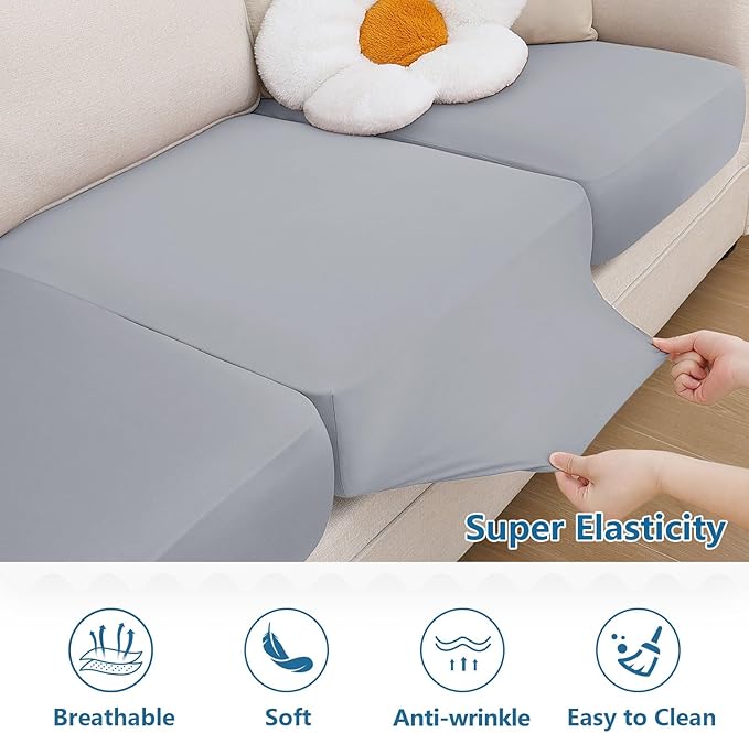 hyha Milk Silk Couch Cushion Covers, Soft Magic Sofa Covers Washable for 2 Cushion Couch, Stretch Sectional Outdoor Cushion Covers for Patio Furniture with Elastic Bottom(2 Packs, Grey)