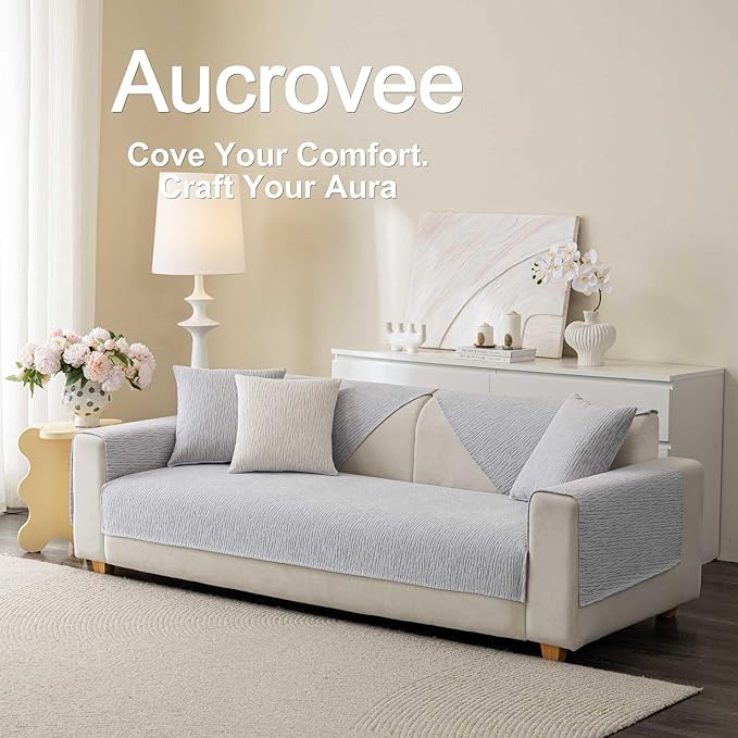 Soft Waterproof Chenille Cover Washable, Non Slip Sectional Sofa Covers for 3 Cushion Couch Sofa L Sharped Sofa Slipcover for Pets, Furniture Protector (1 PCS 36"x36" Light Grey)
