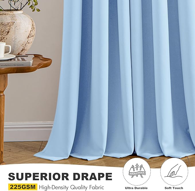 MIULEE Sky Blue Blackout Curtains for Bedroom Living Room 45 Inches Long 2 Panels, Thermal Insulated Room Darkening Drapes Solid Grommet Noise Reduction Light Blocking Window Treatments 40x45 Inch
