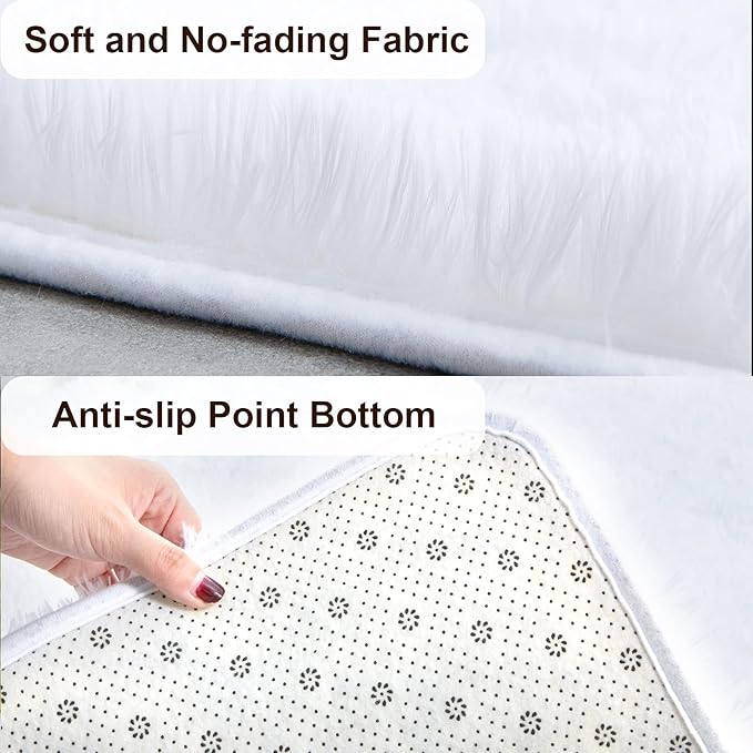 TWINNIS Super Soft Shaggy Rugs Fluffy Carpets, 5x8 Feet, Indoor Modern Plush Area Rugs for Living Room Bedroom Kids Room Nursery Home Decor, Upgrade Anti-Skid Rectangular Fuzzy Rug, White
