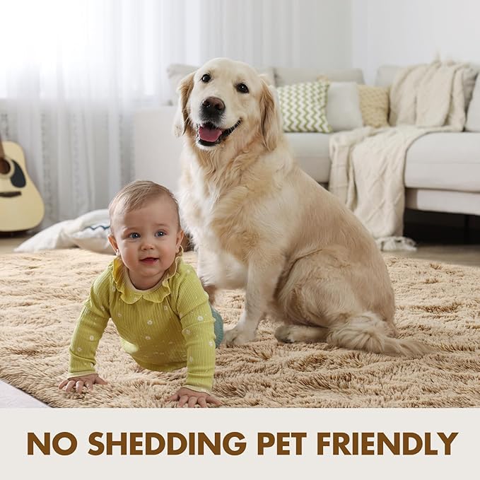 6x9 Ft Large Shag Beige Rugs for Living Room Bedroom, Ultra Soft Fluffy Furry Area Rugs for Playroom Indoor Floor, Aesthetic Carpet for Kids Home Decor