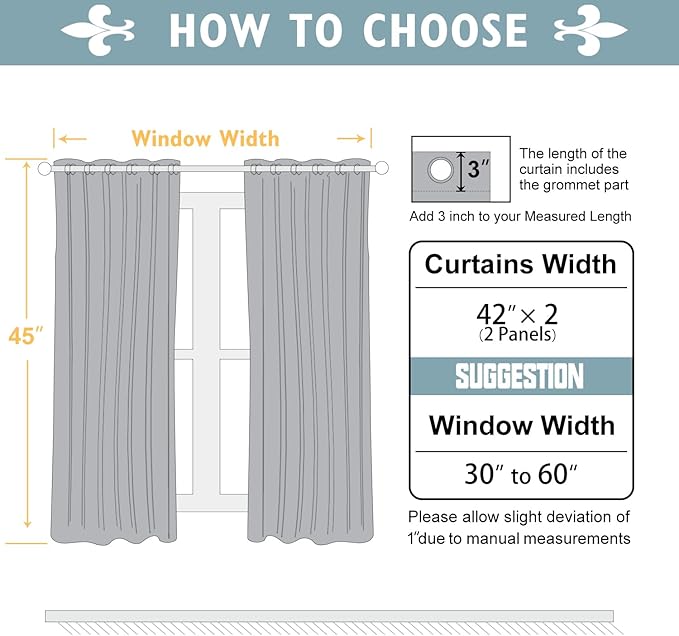 ChrisDowa 100% Blackout Curtains for Bedroom with Black Liner, 2 Thick Layers Total Blackout Thermal Insulated Grommet Small Window Curtains 2 Panels Set (Grey, 42 x 45 Inch)