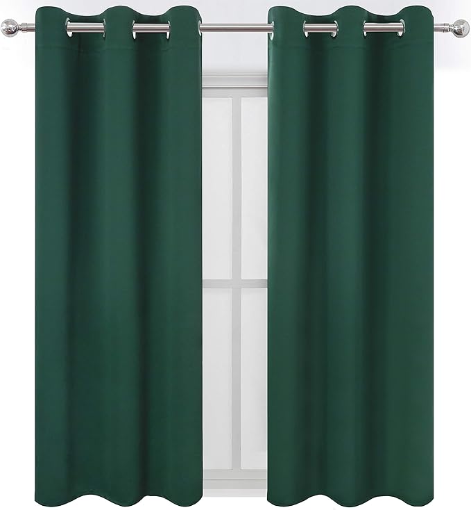 LEMOMO Green Blackout Curtains 34 x 54 Inch Length/Set of 2 Curtain Panels/Thermal Insulated Room Darkening Blackout Curtains for Bedroom