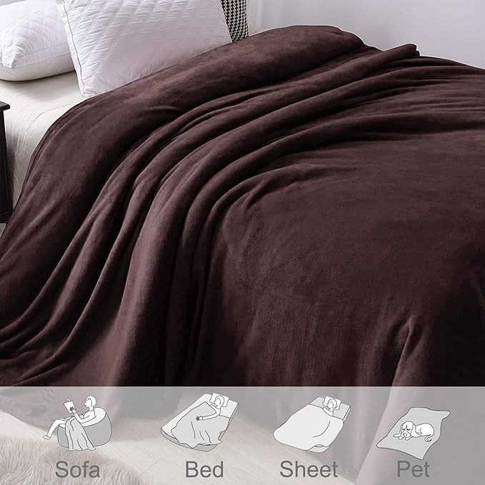 Exclusivo Mezcla Fleece Blanket Twin Size for Bed, Super Soft and Warm, All Season, Cozy, Plush, Lightweight, 60x80 Inches Coffee