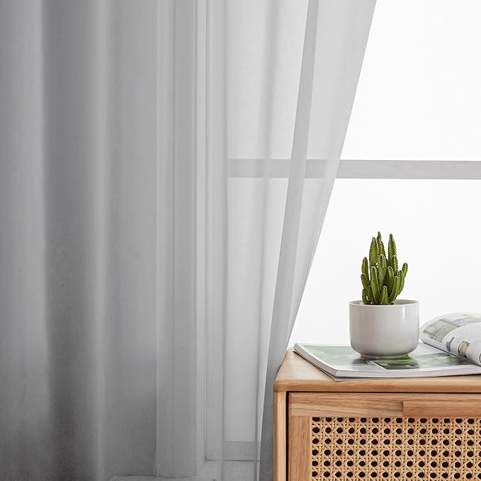OWENIE Light Grey Sheer Curtains 54 Inch Length for Living Room Bedroom 2 Panels Set, Elegant Rod Pocket Airy Solid Curtains for Small Window, Soft Breathable Dining Room Curtains, 42Wx54L inch