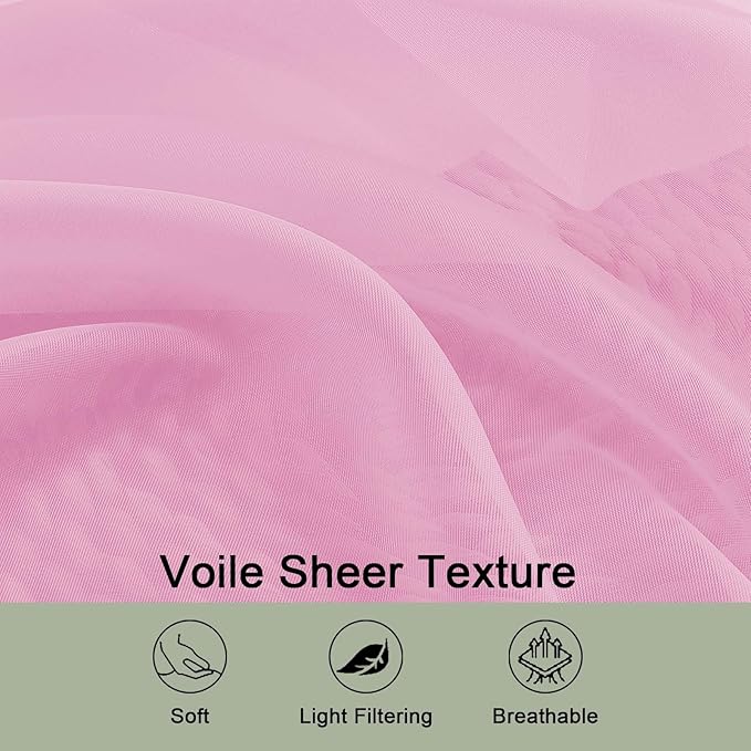 OWENIE Sheer Pink Curtains 108 Inches Long for Living Room Bedroom 2 Panels Set, Lightweight Airy Pink Sheer Curtain, Filmy Voile Rod Pocket, 2 PCS, Each 59" W x 108" L
