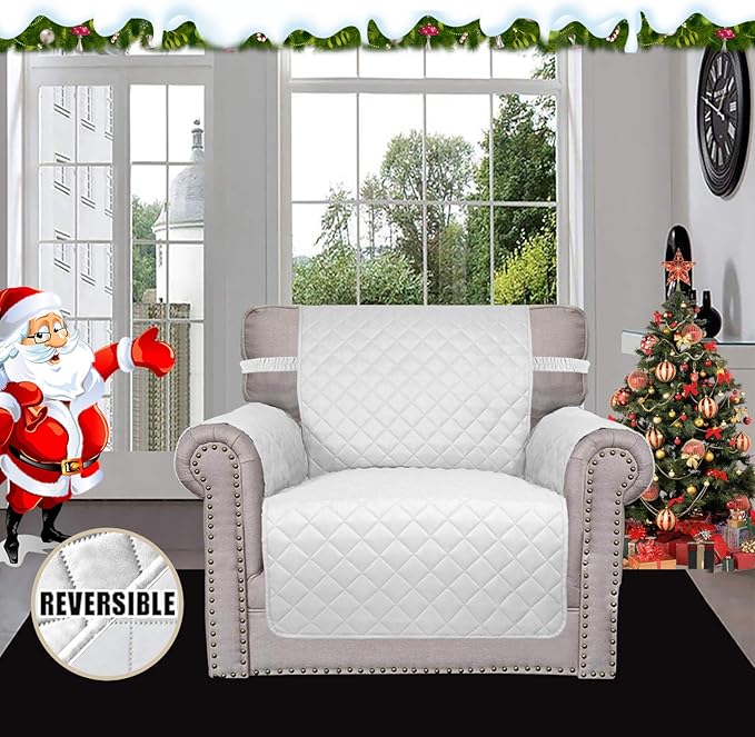 Easy-Going Chair Sofa Slipcover Reversible Sofa Cover Water Resistant Couch Cover Furniture Protector Cover with Elastic Straps for Pets Kids Children Dog Cat (Chair, White/White)