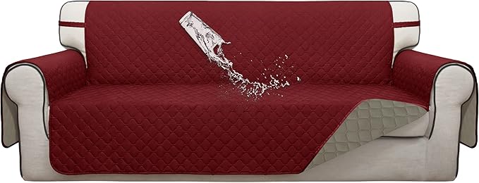 ISSUNTEX Double Protection 100% Waterproof Sofa Covers for Living Room, Couch Covers for 3 Cushion Couch Sofa, Reversible Furniture Protector Sofa Cover for Dogs (Oversized Sofa, Christmas Red/Beige)