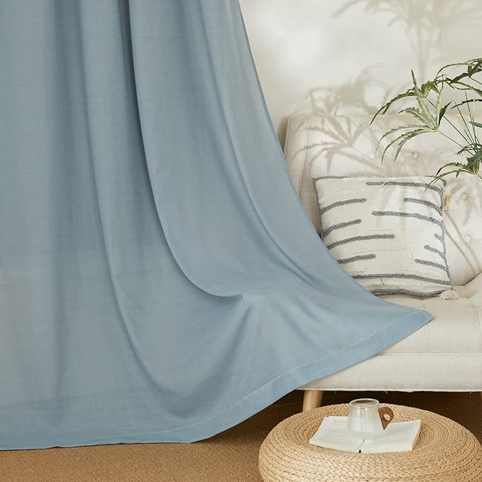 NICETOWN Linen 36 inch Curtains for Kitchen Window, Grommet Thick Flax Linen Stone Blue Small Window Treatments Privacy Assured with Light Filtering for Cafe/Kids Room, W42 x L36, 2 Panels