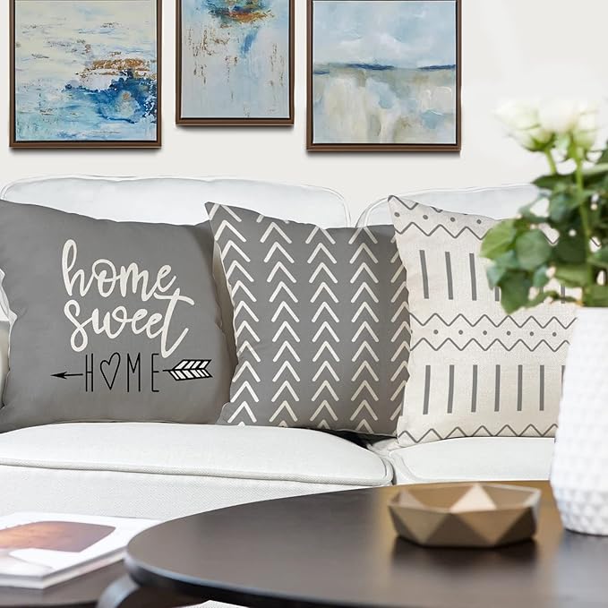 YCOLL Pillow Covers 20x20 Set of 4, Modern Sofa Throw Pillow Cover, Decorative Outdoor Linen Fabric Pillow Case for Couch Bed Car，Gray