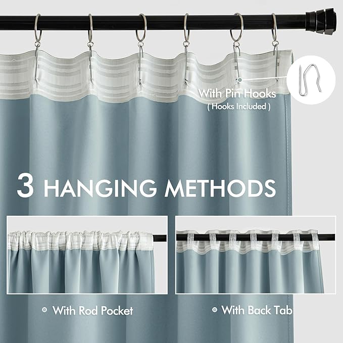 MIULEE Slate Blue Back Tab Blackout Curtains 84 Inch Length 2 Panels Set for Living Room Bedroom Privacy, Rod Pocket/Pinch Pleat Thermal Insulated Room Darkening Pleated Light Blocking Drapes