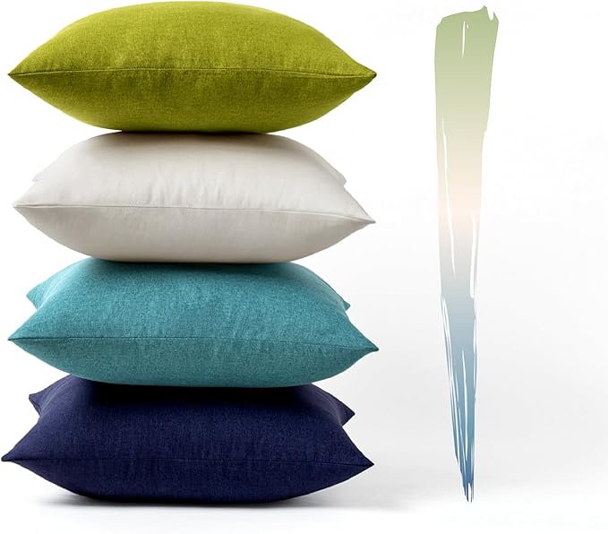 MIULEE Pack of 4 Decorative Outdoor Throw Pillow Covers Linen Waterproof Pillow Covers Spring Farmhouse Cushion Cases for Patio Garden Tent Balcony Couch Sofa 18x18 inch Blue Green