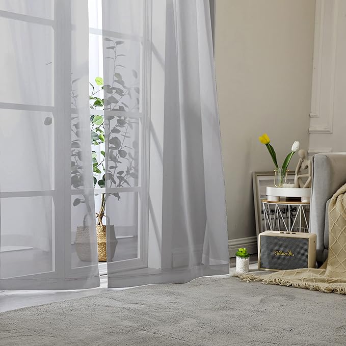 Aiyufeng Basic Rod Pocket Sheer Voile Window Curtain Panels White 1 Pair 2 Panels 40 Width 54 Inch Long for Kitchen Bedroom Children Living Room Yard(Grey, 40 W x 54 L)