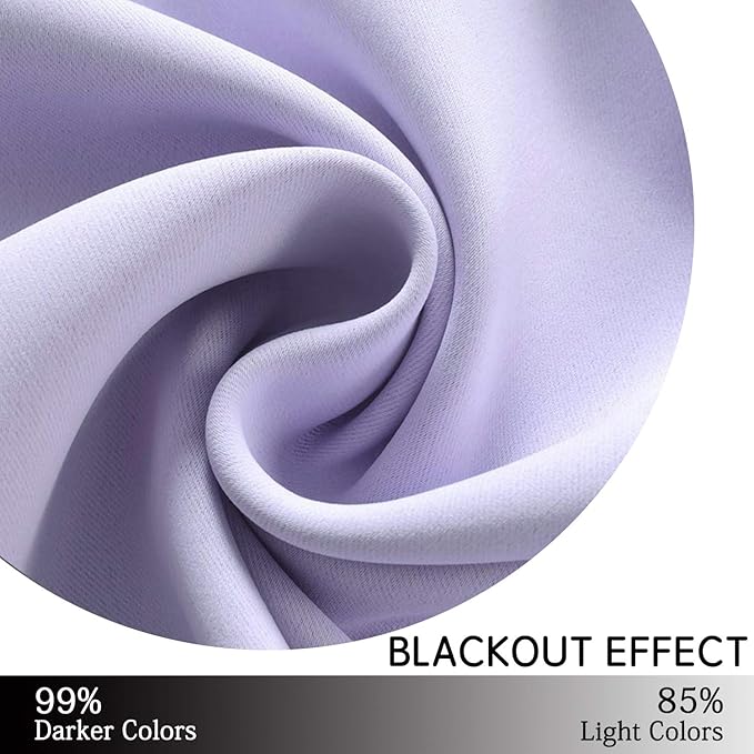 Yakamok Lilac Blackout Drapes for Bedroom - Light Blocking Grommet Top Curtains for Living Room(Lilac, 52Wx45L, 2 Panels)