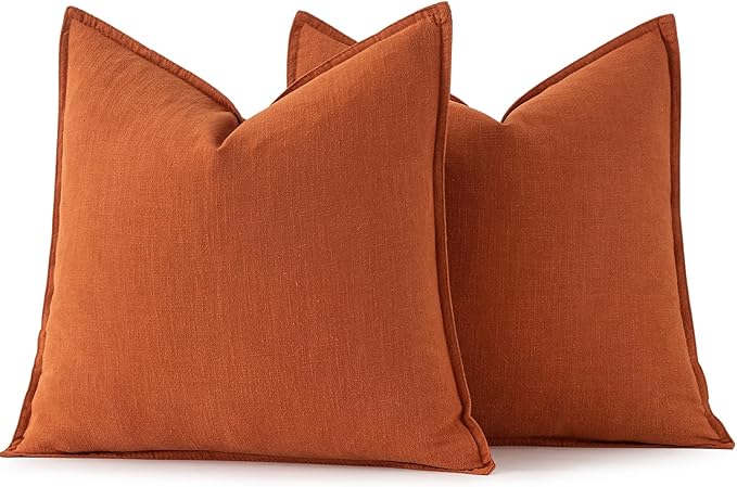 MIULEE Decorative Linen Pillow Covers 18x18 Inch Burnt Orange Boho Farmhouse Neutral Couch Throw Pillows for Bed Pack of 2 Accent Modern Pillowcase Summer Sofa Livingroom Home Decor